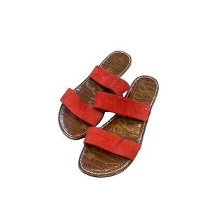 Sam Edelman Women’s Gala Red Leather Sandals Slide Casual Colorful Size 7.5M EUC